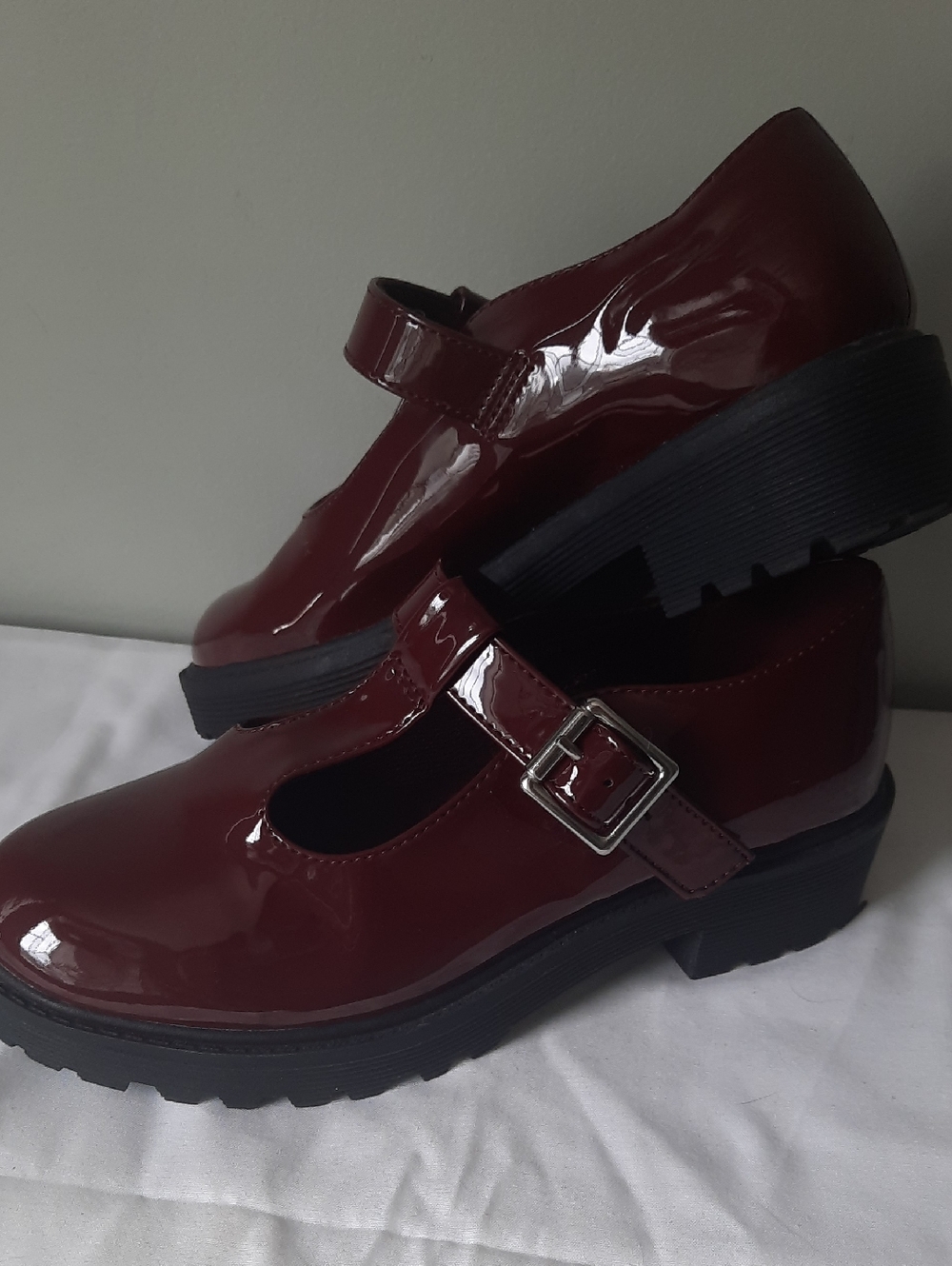 Girls Sz 2  ~ Mary Jane Chunky Platform Shoes in Burgundy ~ Wonder Nation